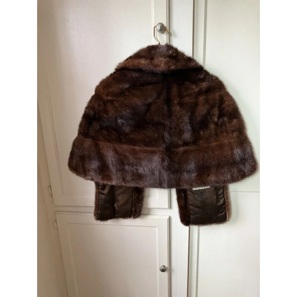 Vintage Anne Lee Gray Beverly Hills Genuine Brown Mink Fur Stole Cape Bolero